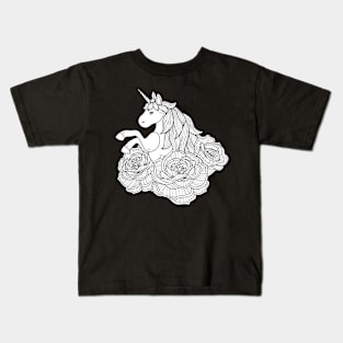 Vintage Unicorn Flower Sketch Kids T-Shirt